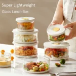 Glass Tupperware Set Airtight Containers Heat Resistant Lunch Box Food Storage for Frozen Rice Salad Bowl and Lid Take Away
